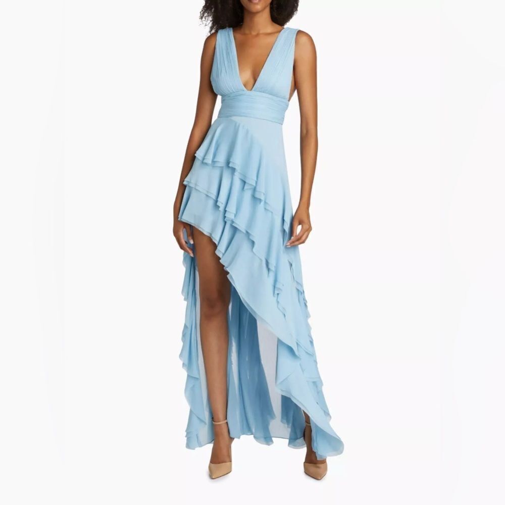 Alice + Olivia Asymmetric Ruffled Maxi Dress size 4